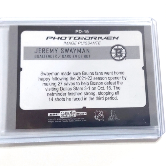 Jeremy Swayman Bruins Goalie Photo Driven Insert Rookie Card OPC Platinum - Picture 2 of 2